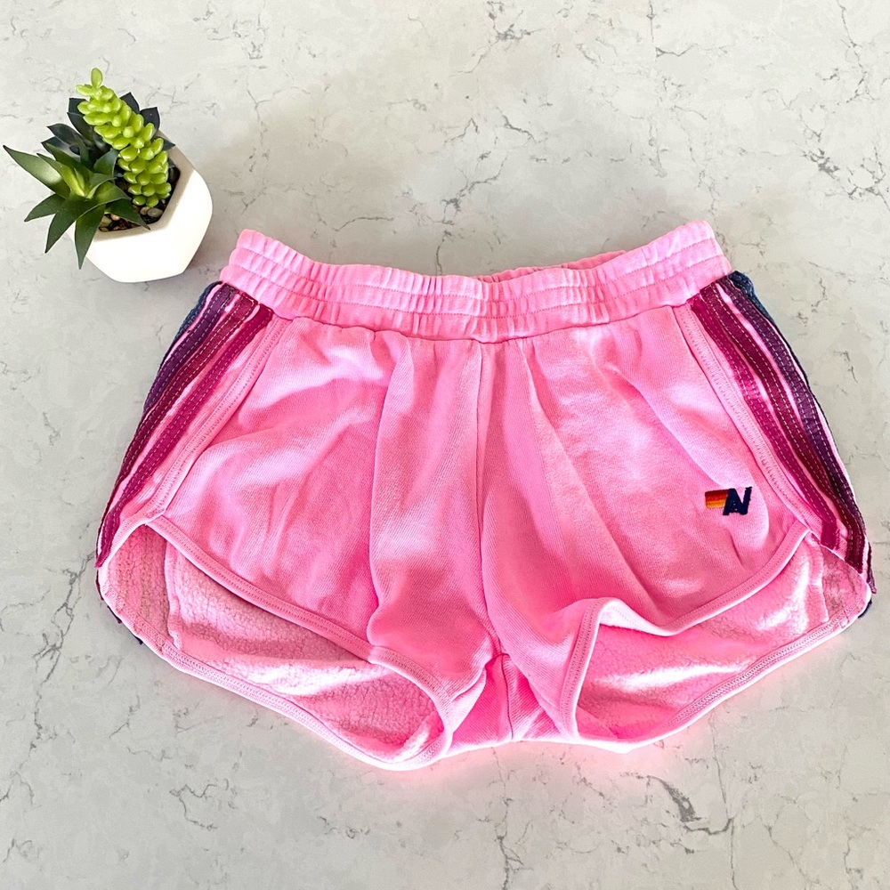 Aviator Nation 5 Stripe Jogger Shorts in Neon Pink Size Medium